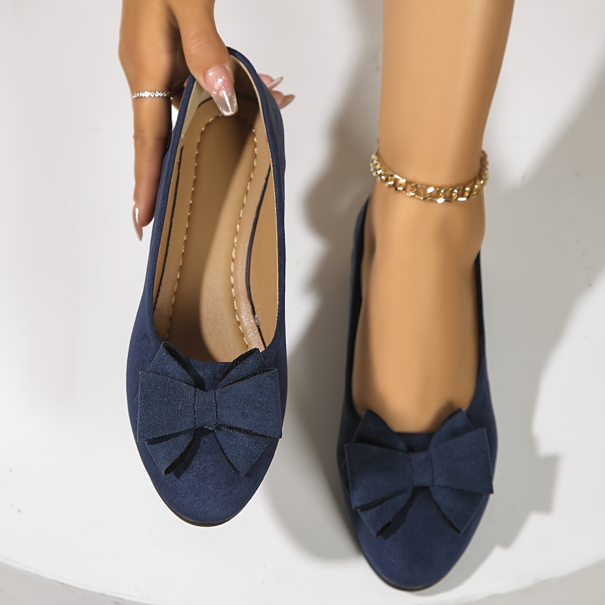 Women's Bow Detail Round-Toe Slip-On Wedge Ballet Flats