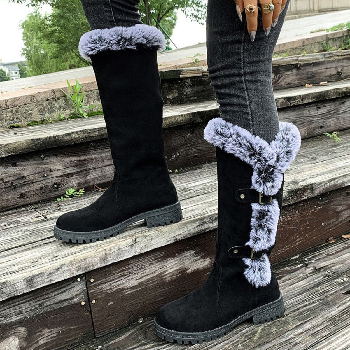 Women's Buckle Knee-High Boots
