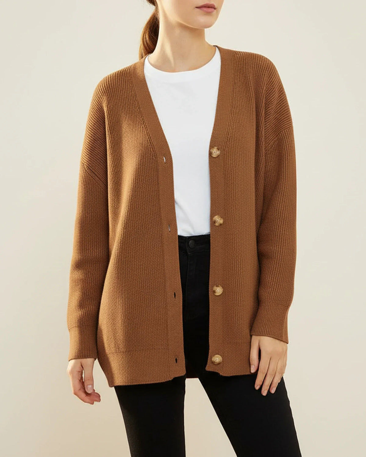 Women's Button-Down V-Neck Oversized Cardigan