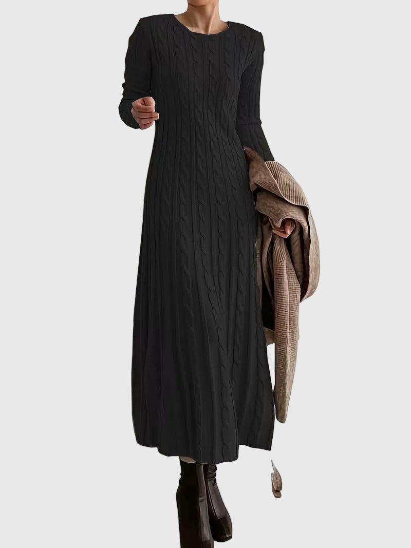 Women's Cable-Knit Long-Sleeve Midi Sweater Dress