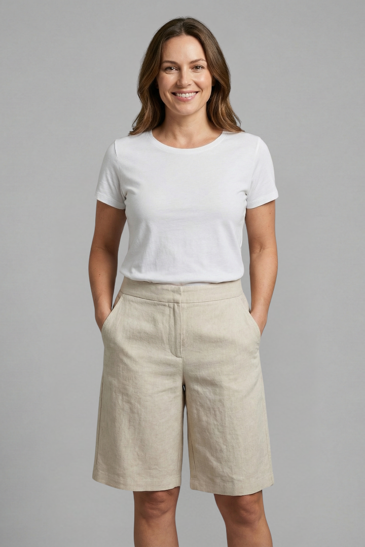 Women's Casual Knee-Length Bermuda Shorts with Adjustable Waist and Pockets – Comfortable and Lightweight