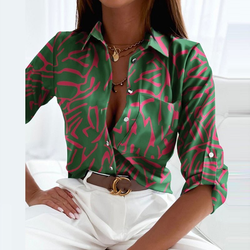Women's Classic Collared Blouse with Elegant Print