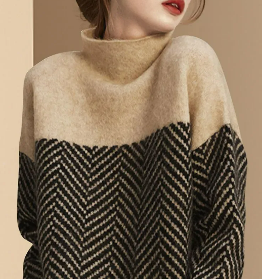 Women's Colorblock Turtleneck Pullover Sweater