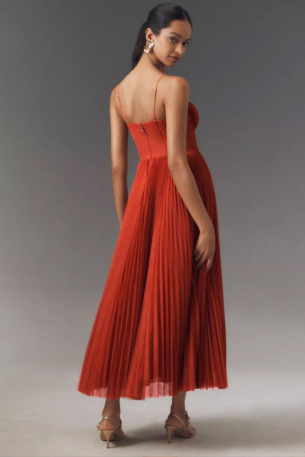 Women's Corset-Bodice Pleated Midi Dress