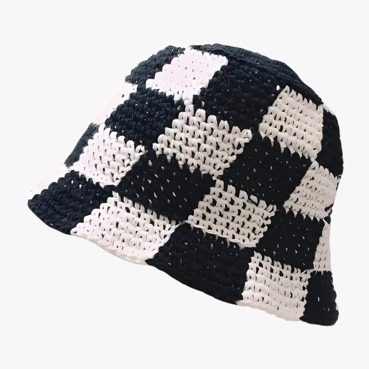 Women's Crochet Plaid Bucket Hat