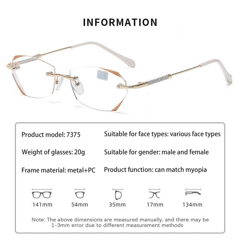 Women's Diamond Rimless Blue Light Blocking Reading Glasses