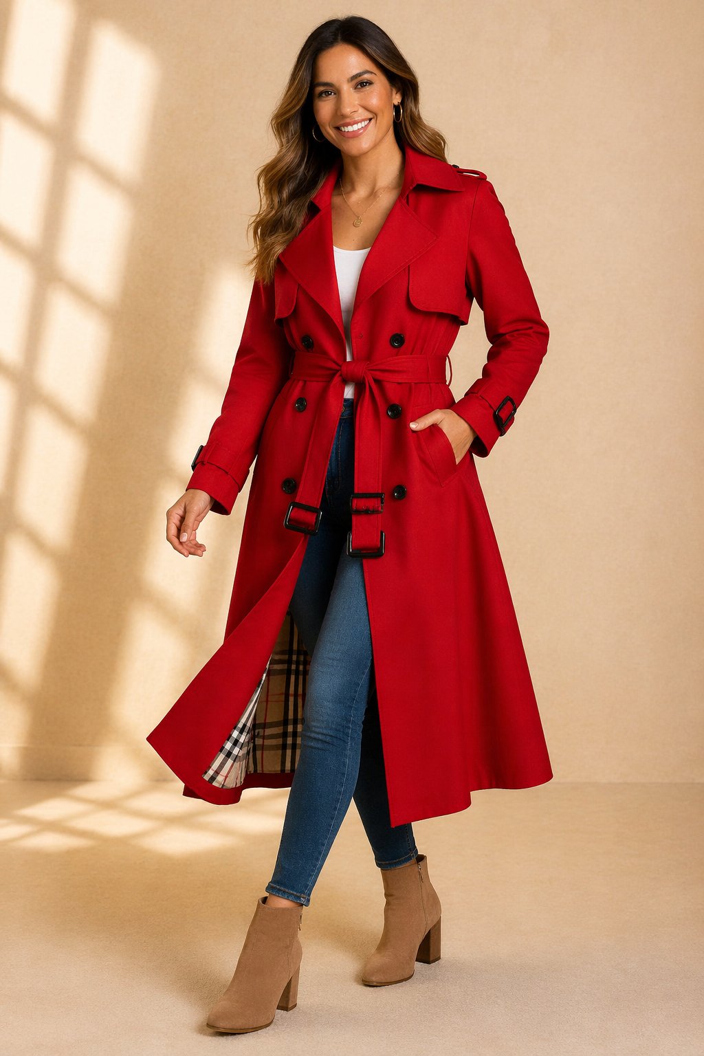 Women's Double-Breasted Belted Long Trench Coat