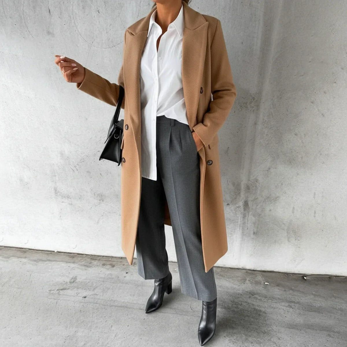 Women's Elegant Double-Breasted Long Winter Coat