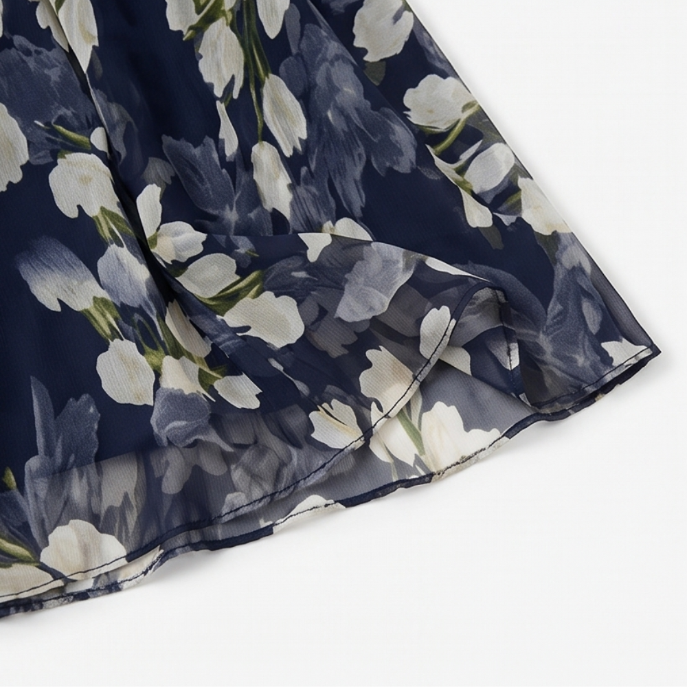 Women's Elegant Navy Floral Midi Dress