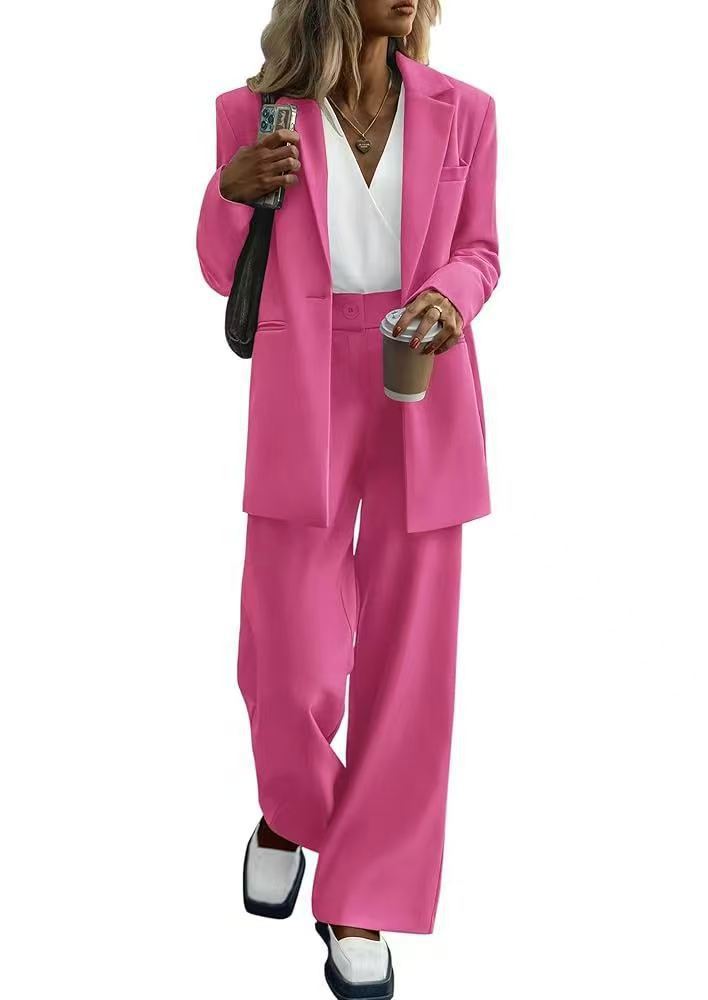 Women's Elegant Suit Set with Wide-Leg Pants and Modern Blazer