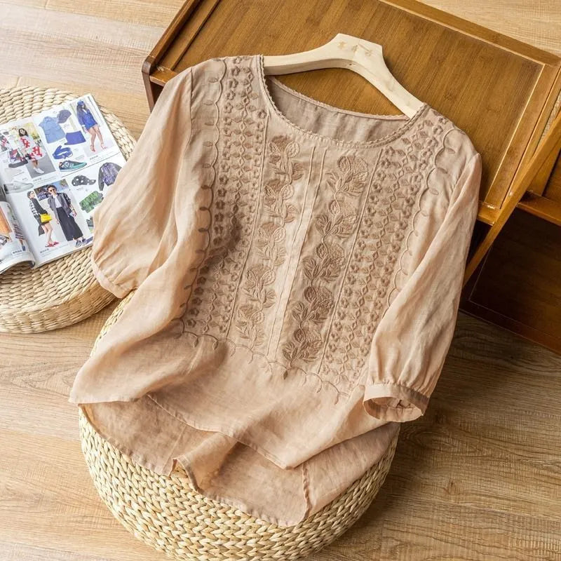 Women's Embroidered Puff Sleeve Blouse