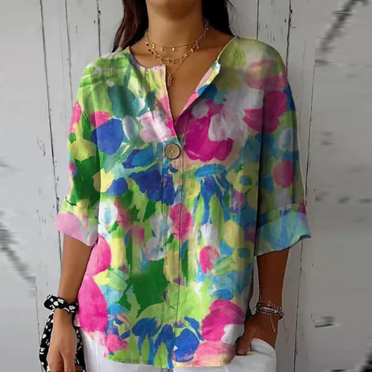 Women's Floral Print Button-Down Blouse