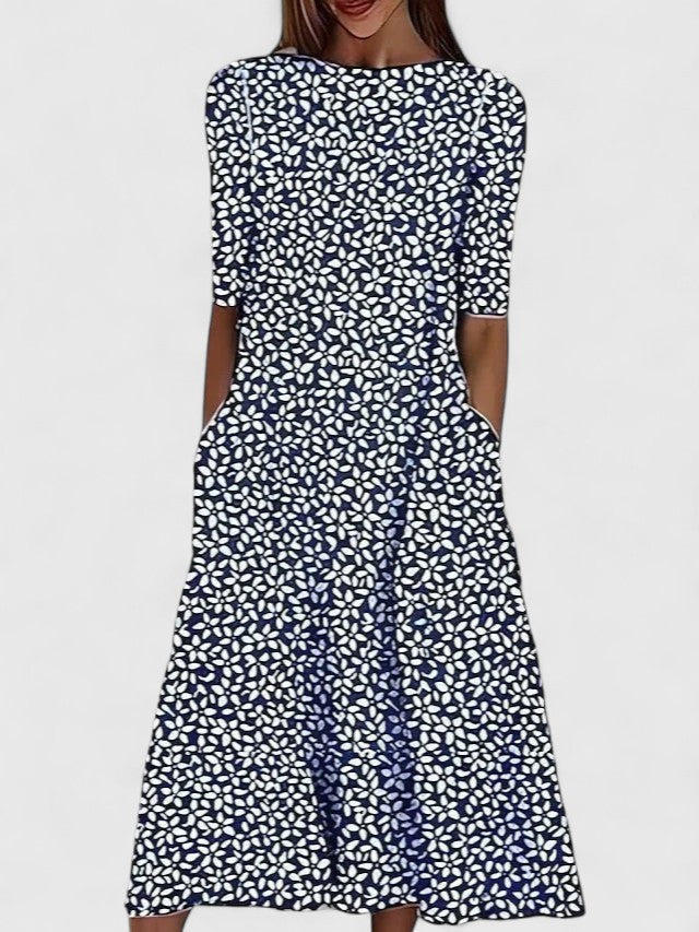 Women's Floral Round Neck Summer Dress - Comfortable Fit for Sunny Days