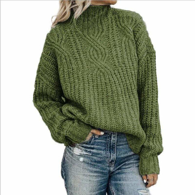 Women's High Neck Cable Pullover Sweater