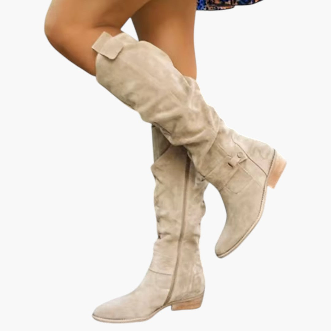 Women's Knee-High Boots with Block Heel and Zipper