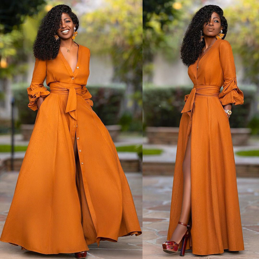 Women's Long-Sleeve A-Line Maxi Dress