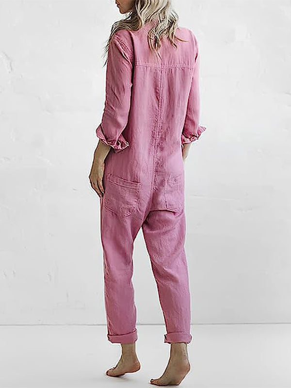 Women's Long-Sleeve Button-Up Jumpsuit