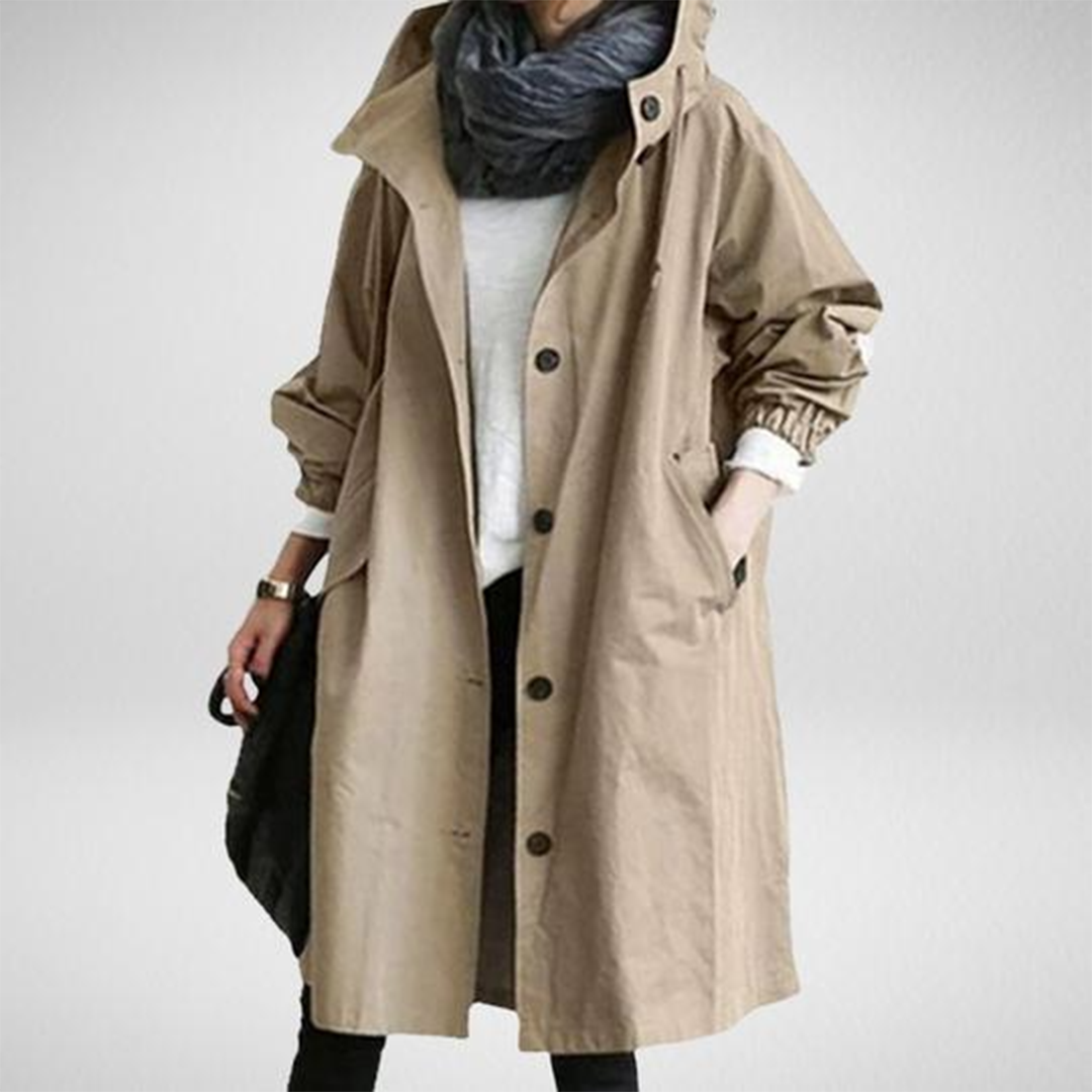 Women's Long Waterproof Raincoat with Adjustable Hood