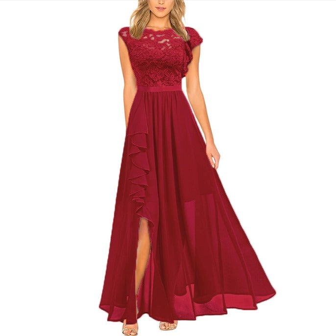 Women's Maxi Dress with Romantic Lace Details and Ruffles