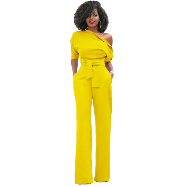 Women's One-Shoulder Belted Jumpsuit