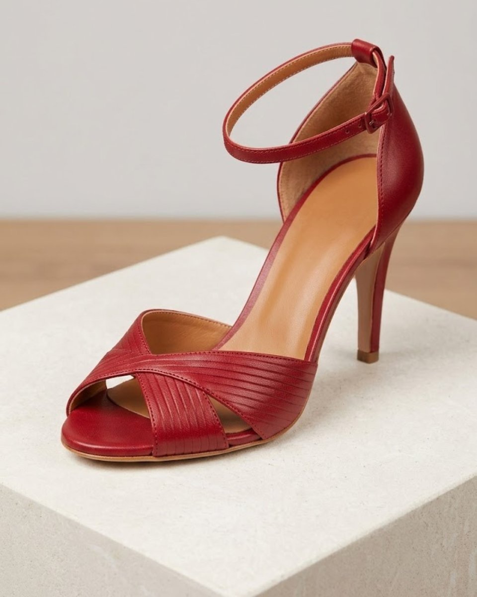 Women's Red Comfortable Ankle-Strap Stiletto Heel Sandals