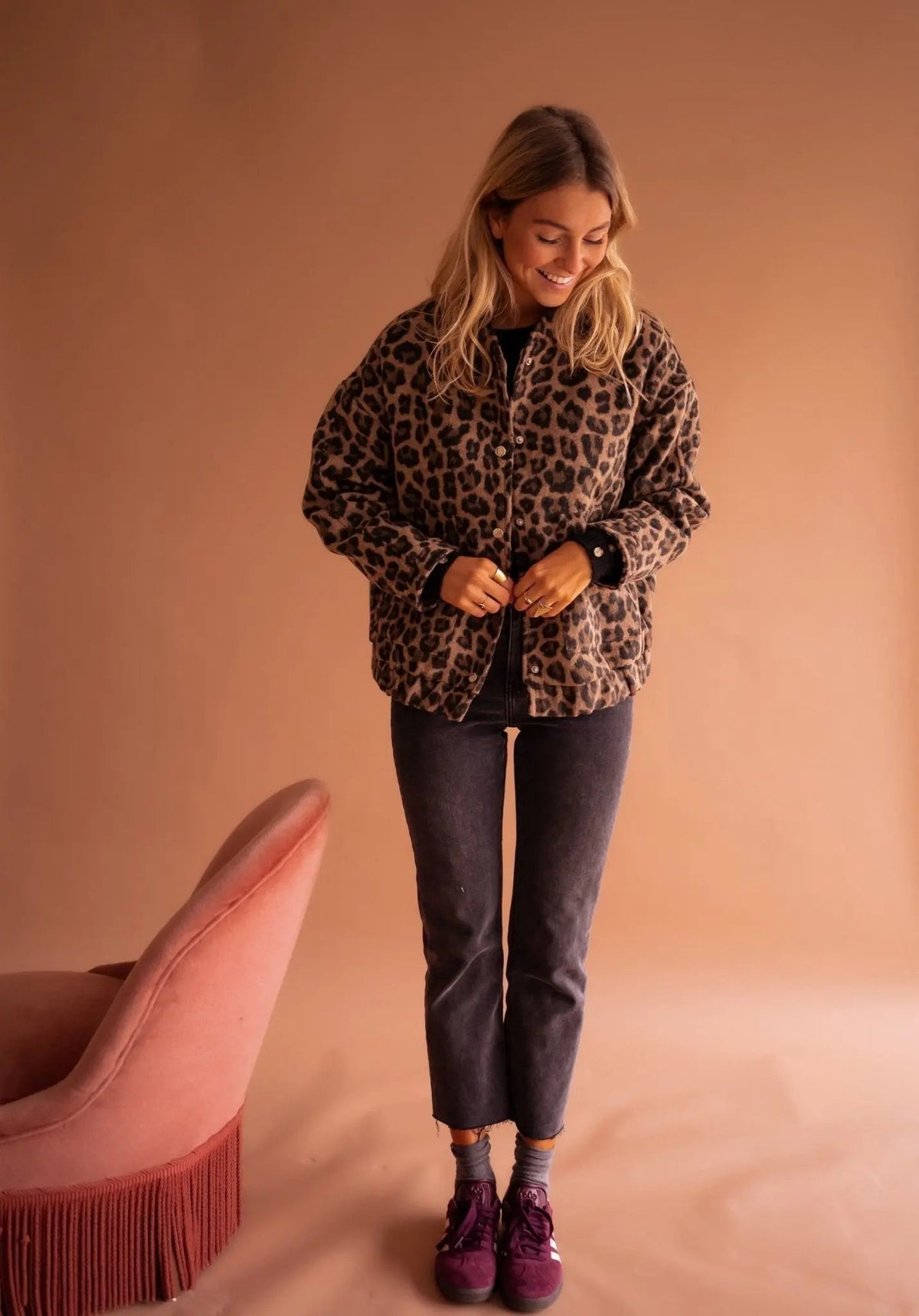 Women's Relaxed-Fit Leopard Print Jacket with Button Closure