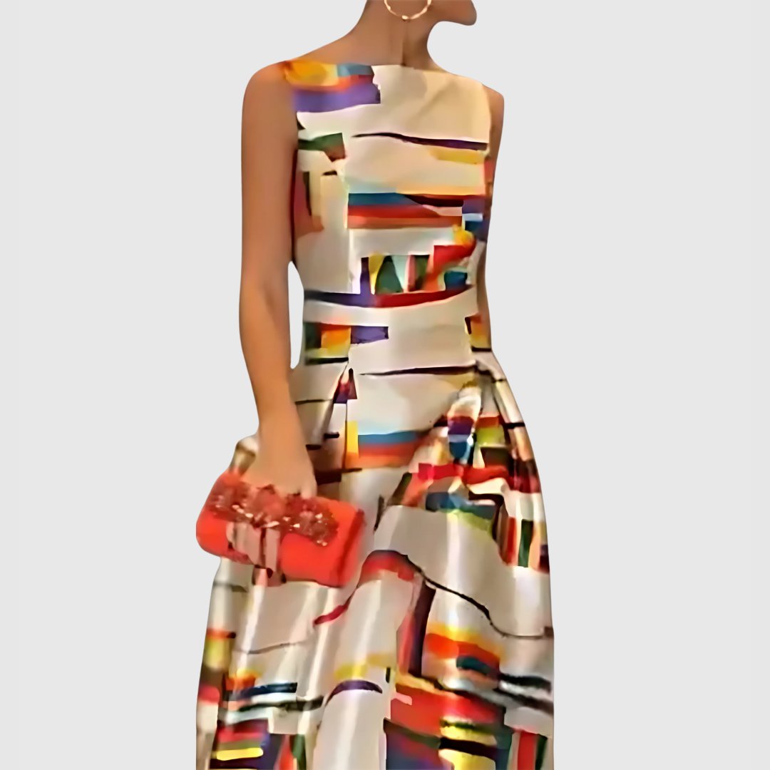 Women's Sleeveless Abstract Colorblock A-Line Maxi Dress