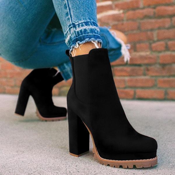 Women's Slip-On Platform Block Heel Ankle Boots