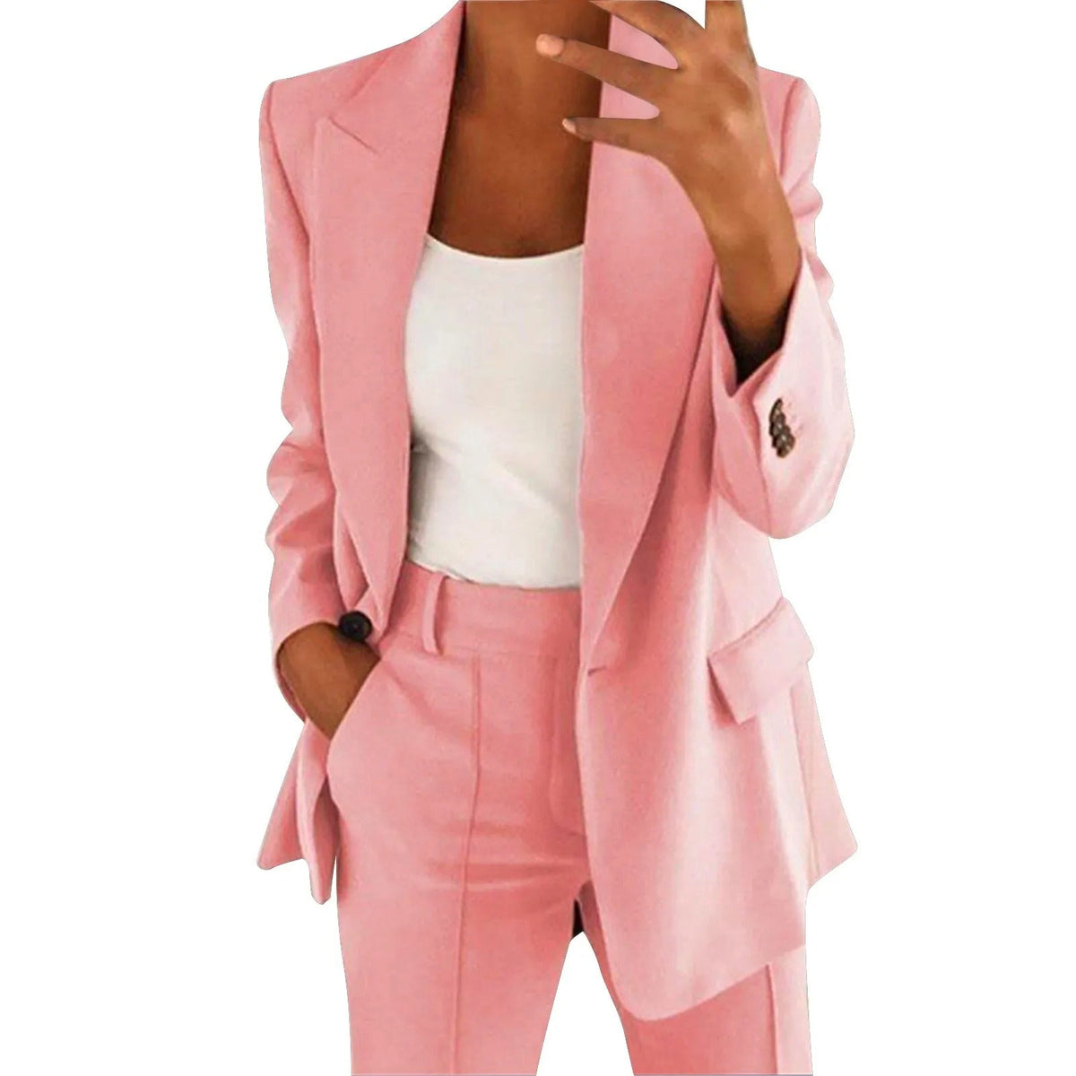 Women's Solid Colour Blazer and Trousers Set