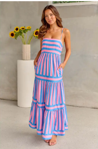 Women's Striped Spaghetti Strap Maxi Dress