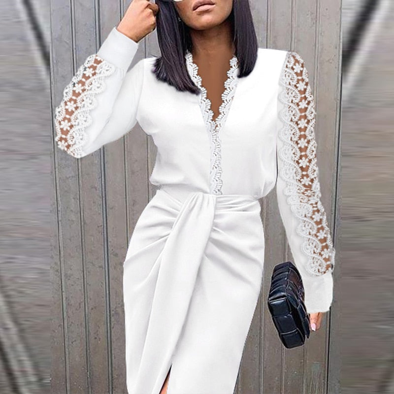 Women's V-Neck Wrap Midi Dress