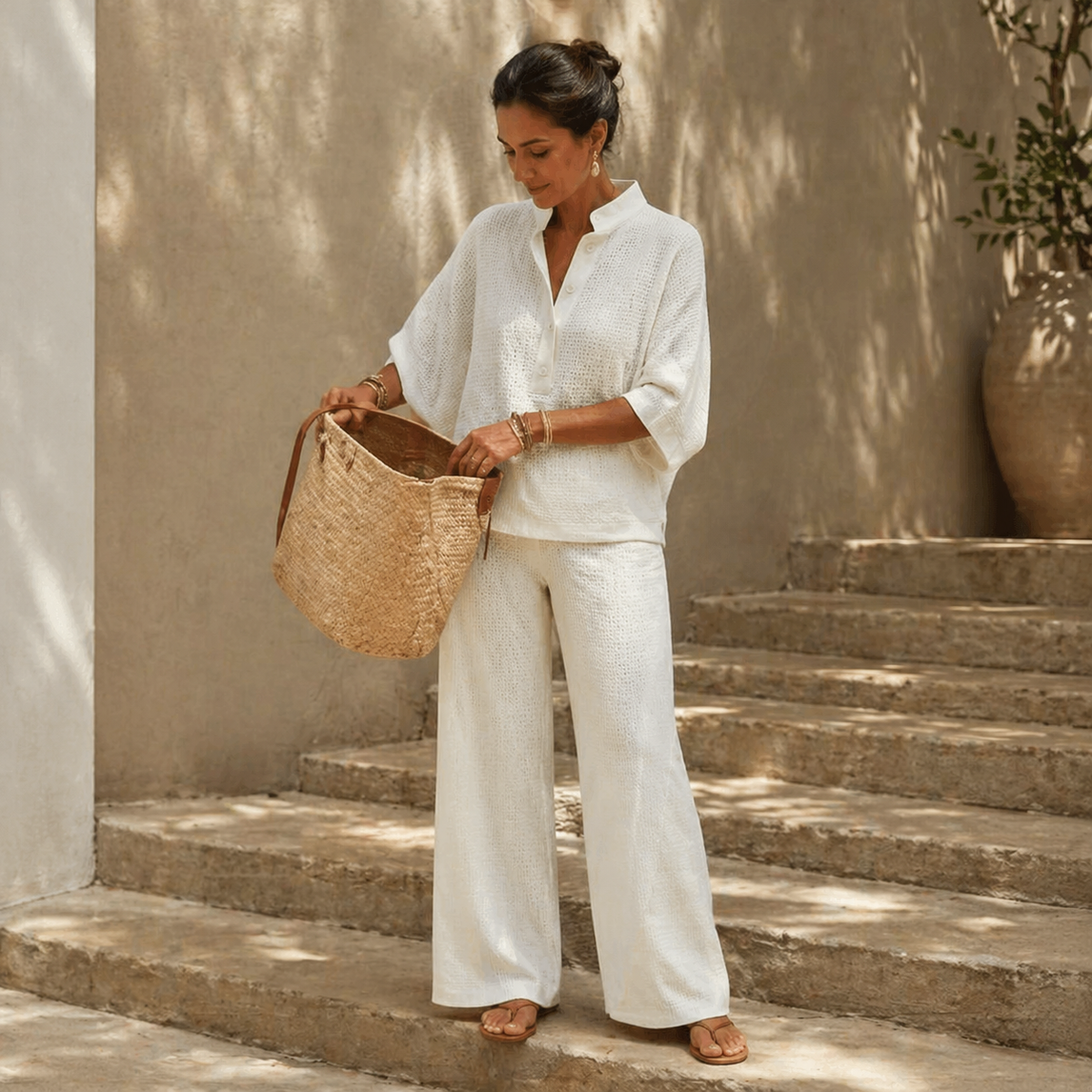 Women's Waffle-Knit Two-Piece Set