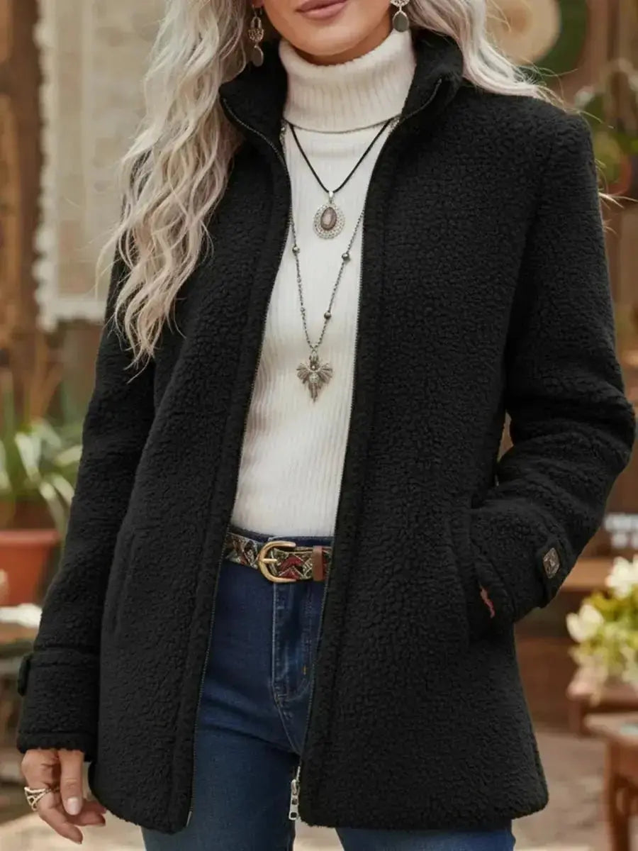 Women's Zip-Up Coat with Stand Collar