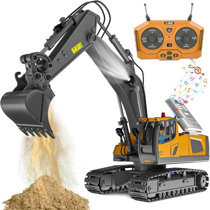 1:20 Scale All-Terrain Remote Control Excavator Toy with Metal Attachments