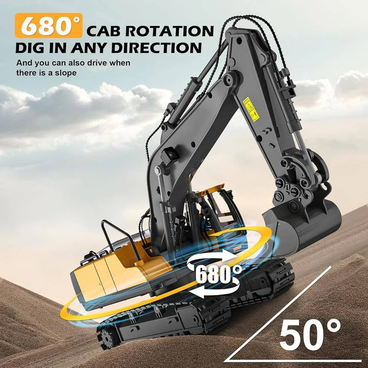 1:20 Scale All-Terrain Remote Control Excavator Toy with Metal Attachments