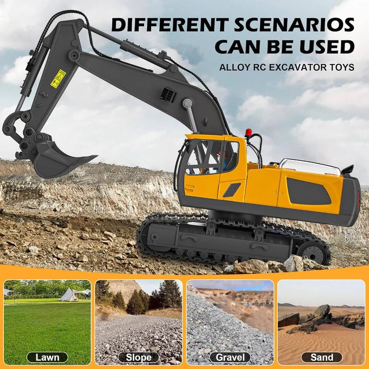 1:20 Scale All-Terrain Remote Control Excavator Toy with Metal Attachments