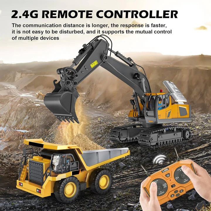 1:20 Scale All-Terrain Remote Control Excavator Toy with Metal Attachments