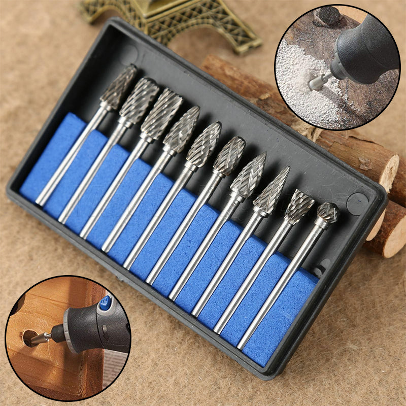 10-Piece Tungsten Steel Rotary Burr Set for Tools