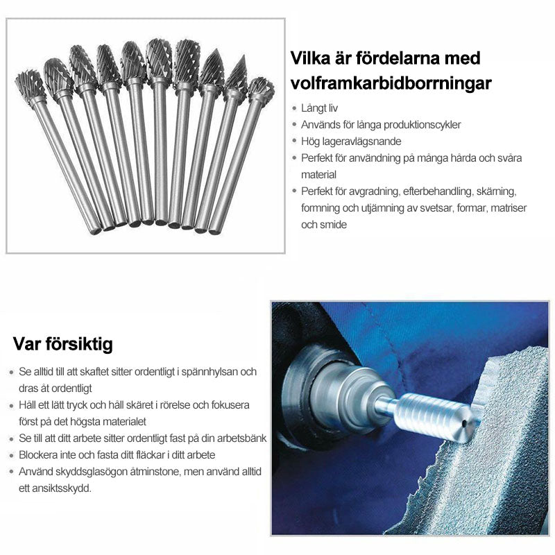 10-Piece Tungsten Steel Rotary Burr Set for Tools