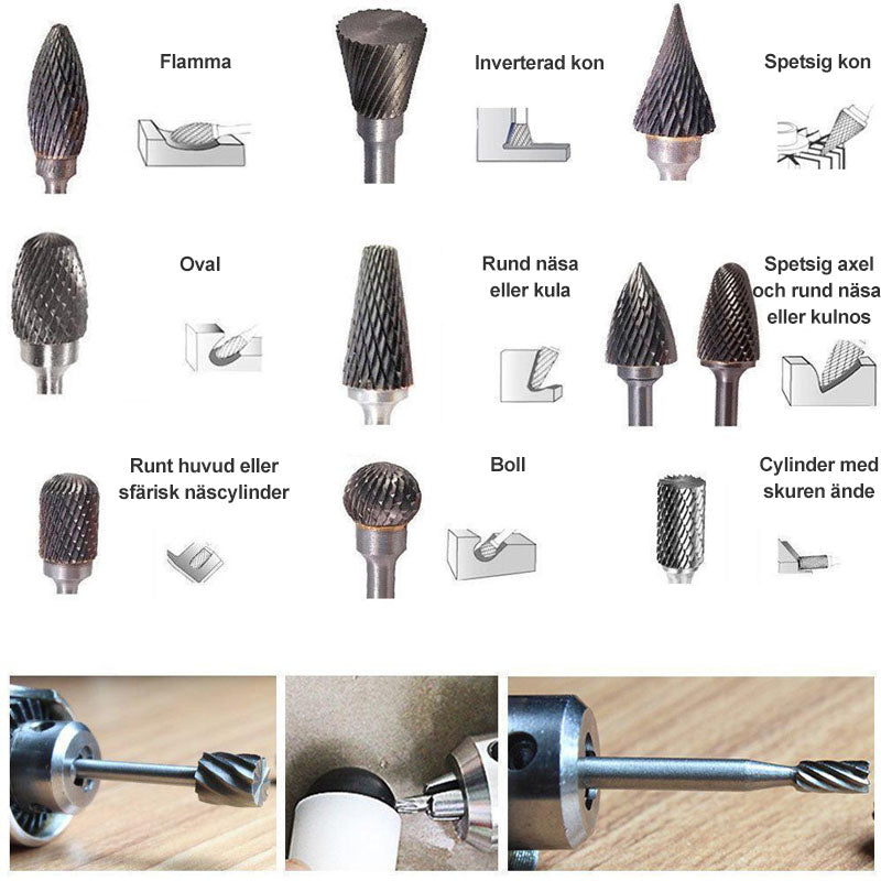 10-Piece Tungsten Steel Rotary Burr Set for Tools