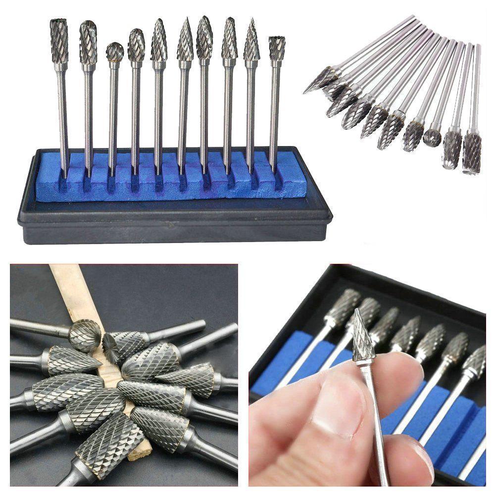 10-Piece Tungsten Steel Rotary Burr Set for Tools