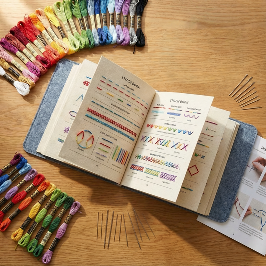 106-Stitch Step-by-Step Embroidery Book Set - Practice on Linen Pages