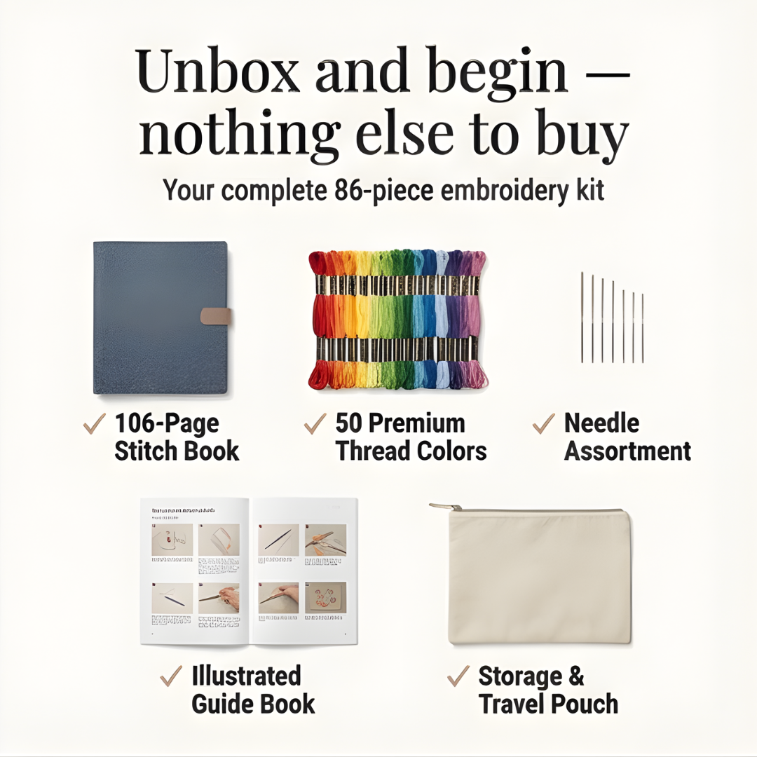 106-Stitch Step-by-Step Embroidery Book Set - Practice on Linen Pages