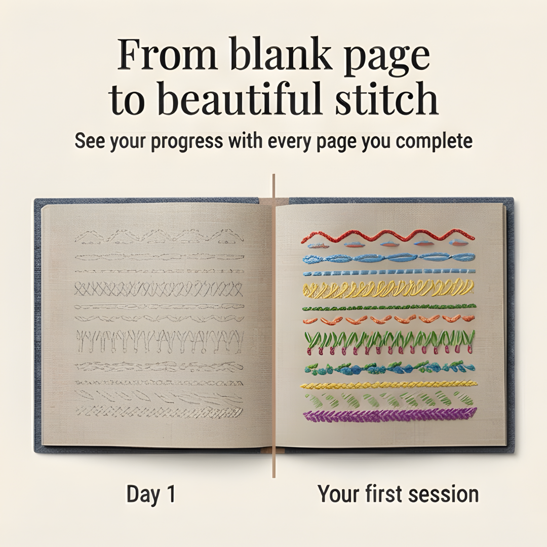 106-Stitch Step-by-Step Embroidery Book Set - Practice on Linen Pages