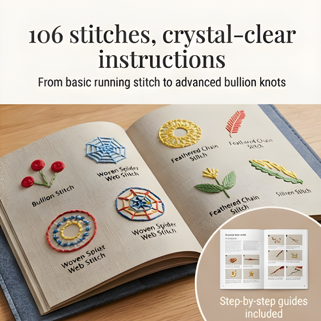 106-Stitch Step-by-Step Embroidery Book Set - Practice on Linen Pages