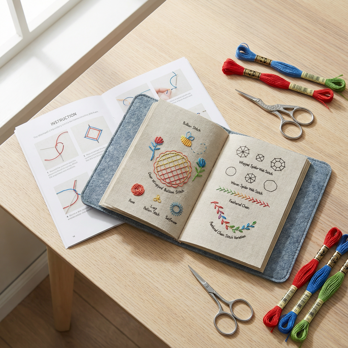 106-Stitch Step-by-Step Embroidery Book Set - Practice on Linen Pages