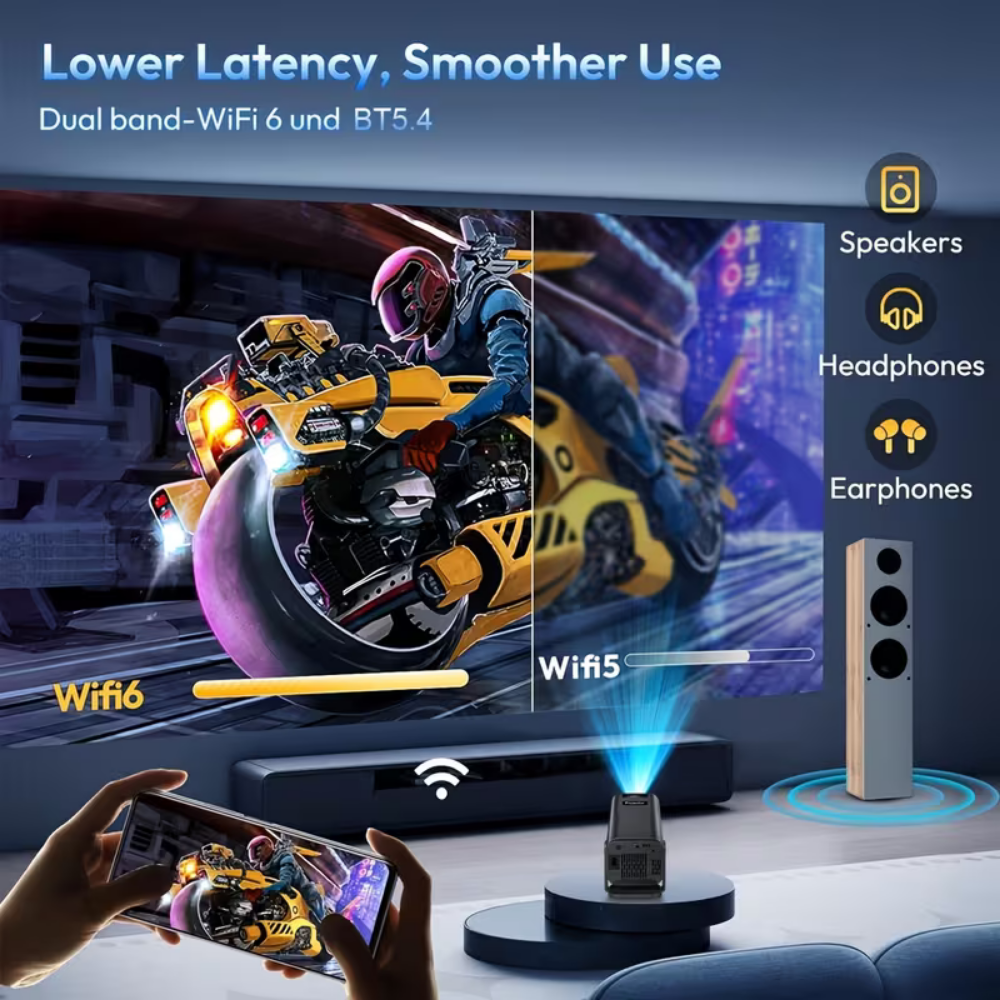 1080p Wireless Mini Projector – Portable LCD Display, 4K Input Compatible