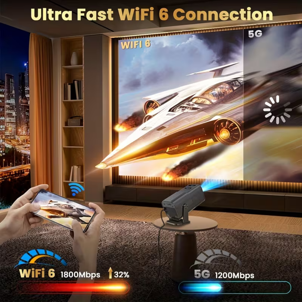 1080p Wireless Mini Projector – Portable LCD Display, 4K Input Compatible