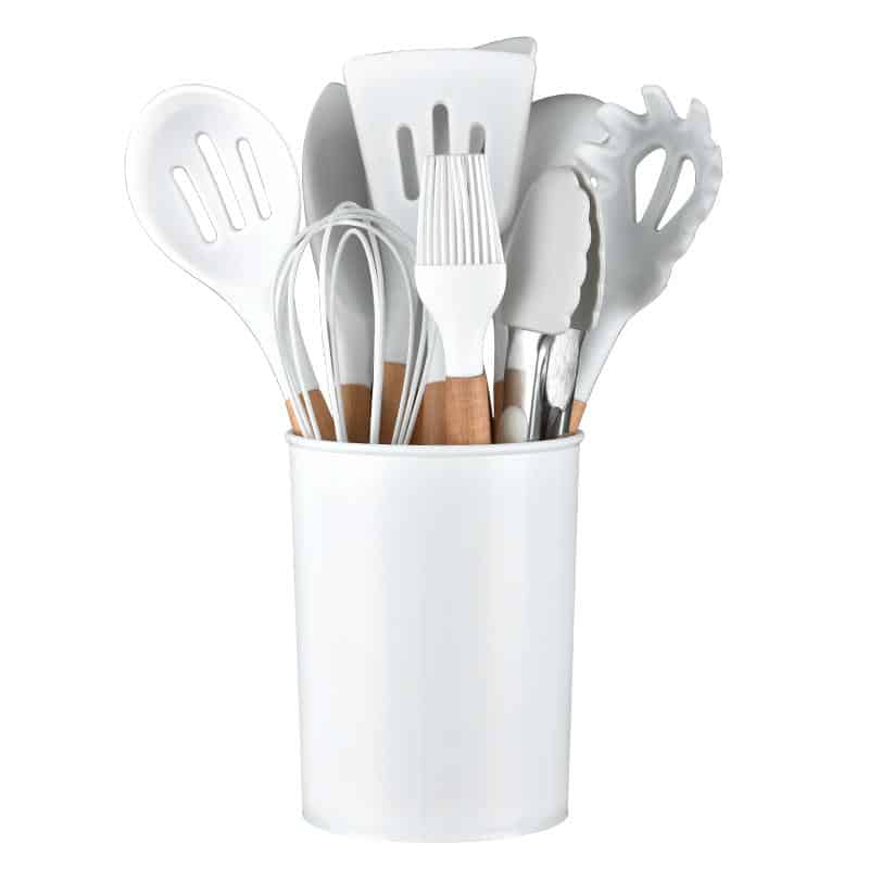 11-Piece Silicone and Wood Kitchen Utensil Set with Holder (Black or White)