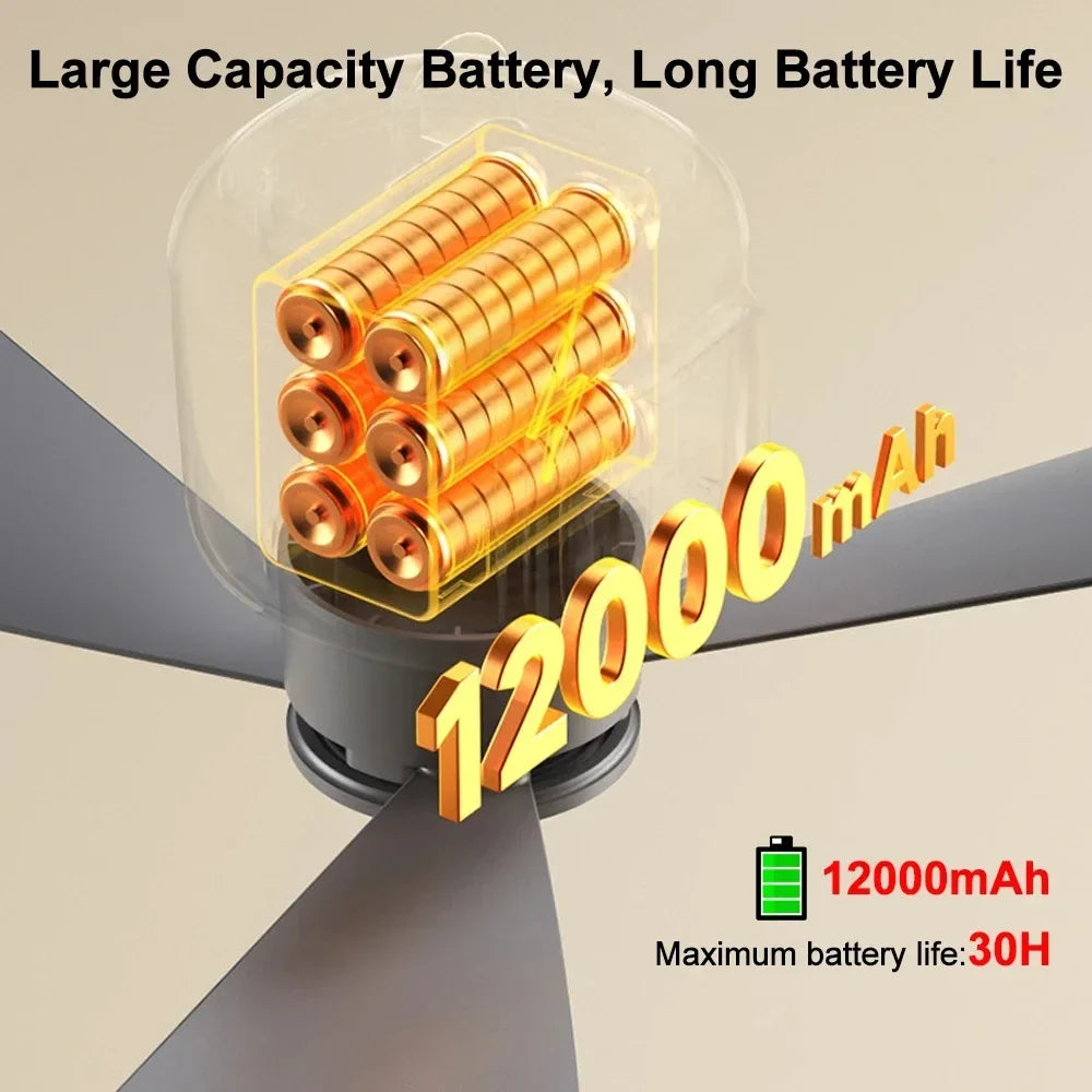12000mAh Portable Ceiling & Camping Fan – Outdoor Tent Air Circulator and Cooling Fan